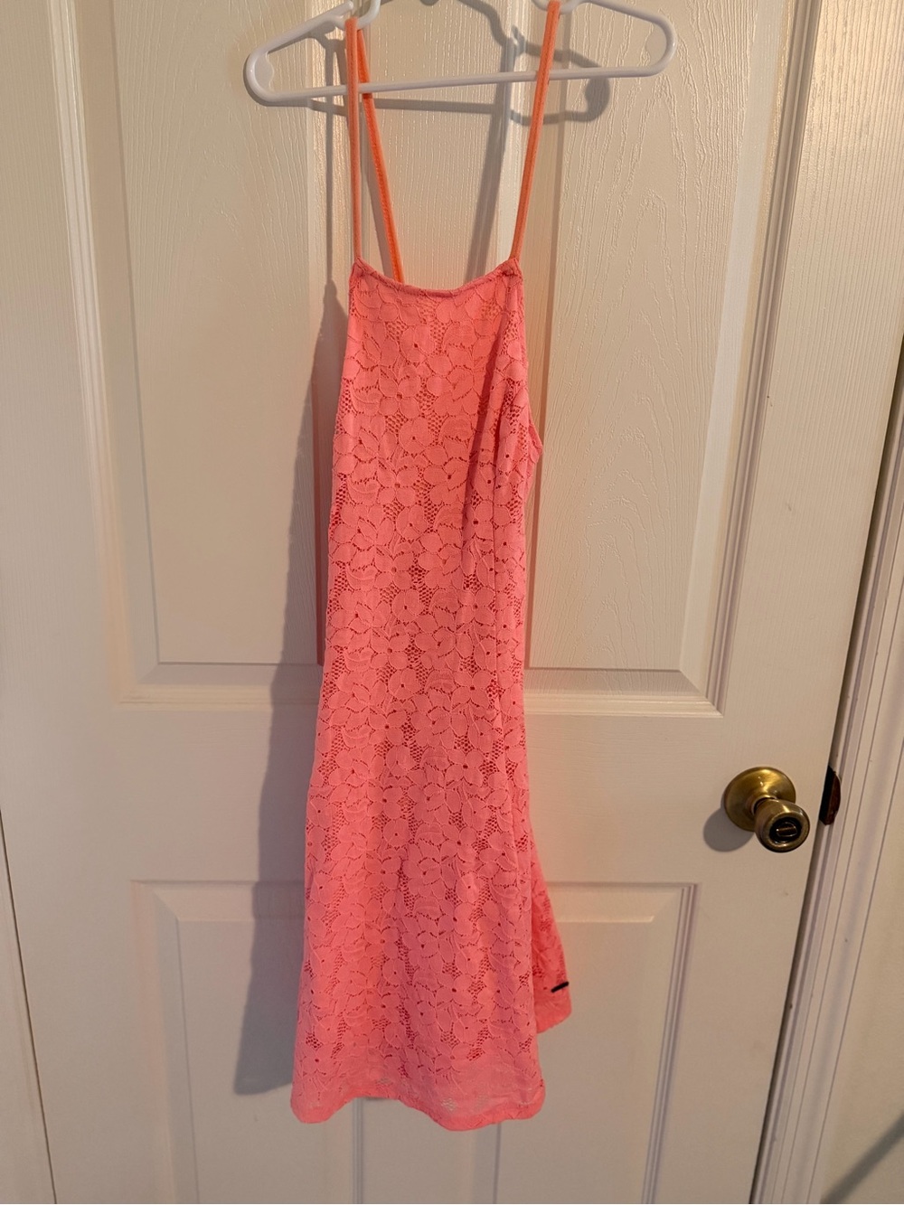 Hollister Coral Pink Floral Lace Dress with Spaghetti Straps